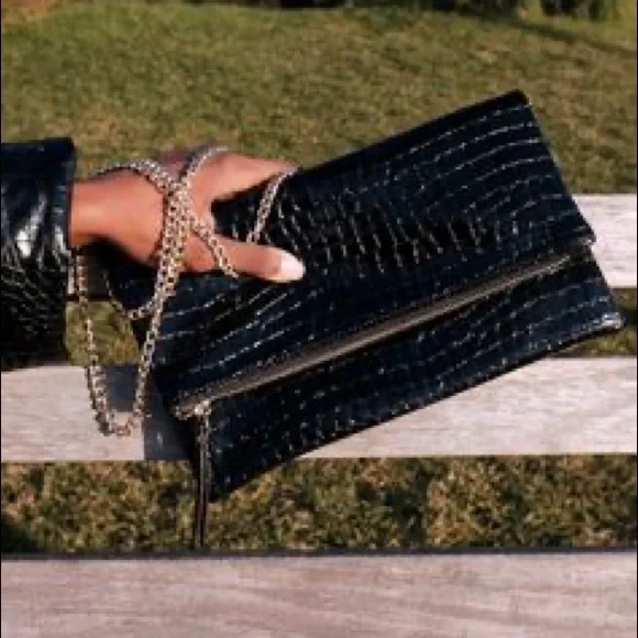 STEVE MADDEN - BPROTECT Crocodile Fold Over Purse Clutch - Picture 6 of 11